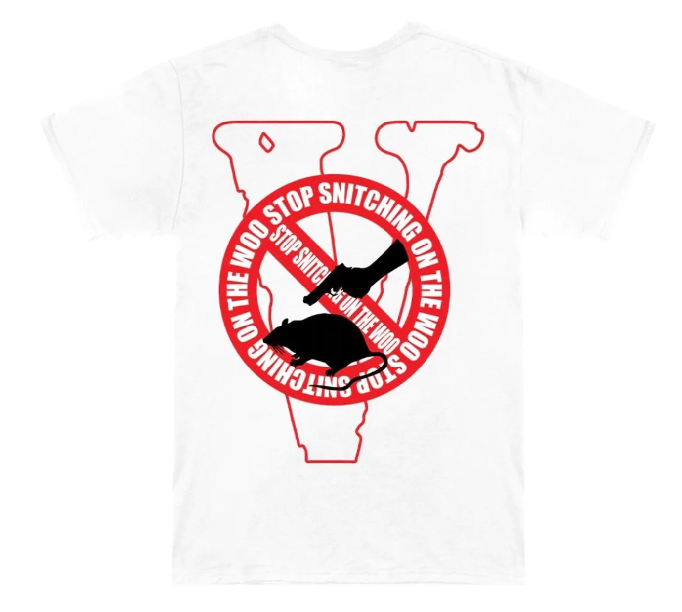 Pop Smoke x Vlone Stop Snitching T-Shirt (White/Red)